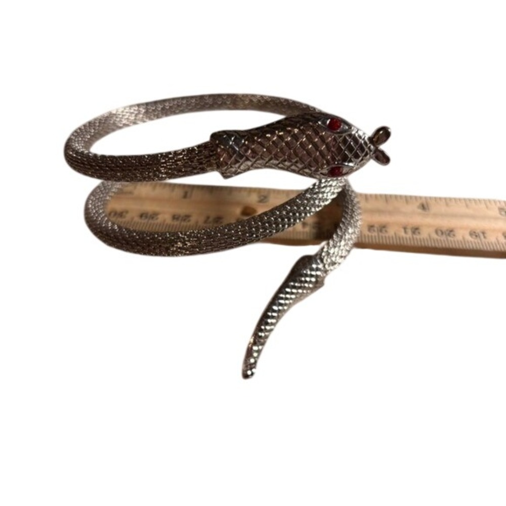 Vintage Silver Mesh Snake Wrap Bracelet Red Eye Serpent Coil Arm Cuff